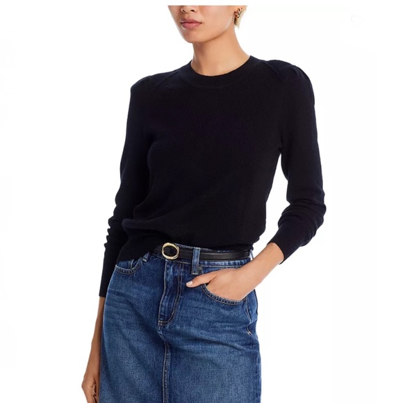 Luxurious 100% Cashmere Puff Sleeve Crewneck Sweater By Aqua in Black - Picture 2 of 8